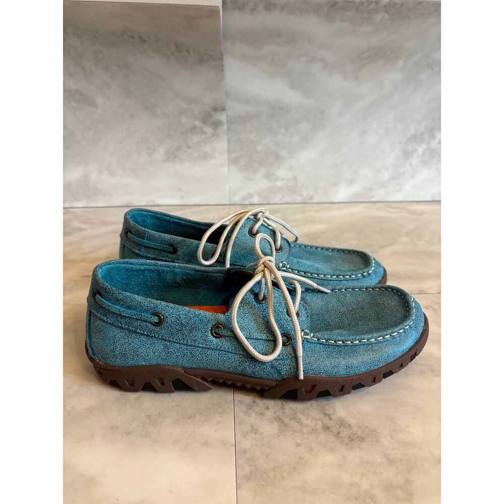 Ferrini Wimen’s Turquoise Leather Lace-Up Loafer Shoes Size 8.5B Comfort Shoes